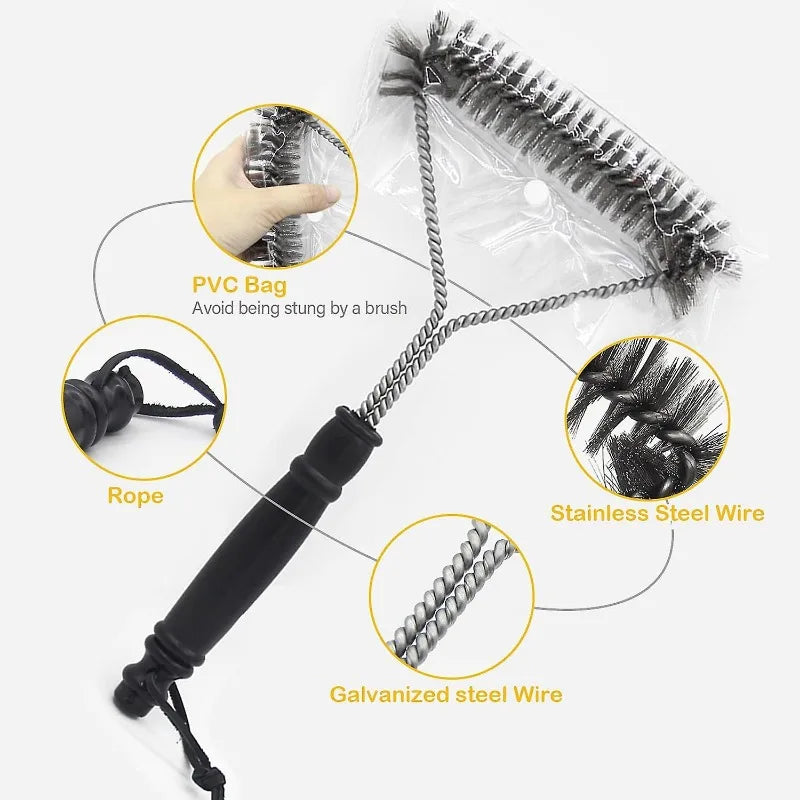 Triangular Wire Grill Brush Stainless Steel Nonstick Heat Resistant Grill Cleaning Tool Efficient and Safe Kitchen Accessory