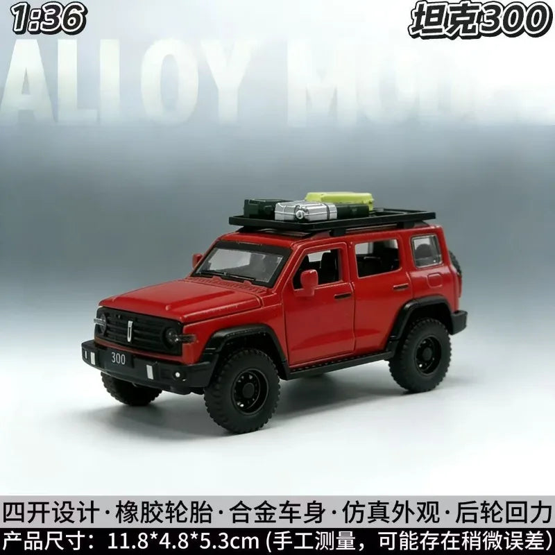 1:36 Scale Tank 300 Alloy Diecast Model Premium Off-Road Vehicle with Detailed Wheels for Collection Gift Ornament Display