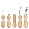5pc Wood Carving Tools Set Oak Handle Curved Knife For Arts Crafts Tools For Hand Carving Wood Sharp Portable Natural Wood Color