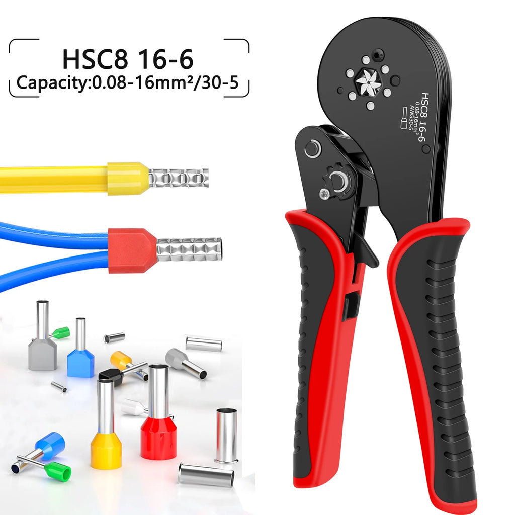 HSC8 16-6 Ferrule Crimping Tool Tubular Terminal Crimper For Large Size Terminals Electrical Clamps 0.08-16mm²/30-5AWG Plier
