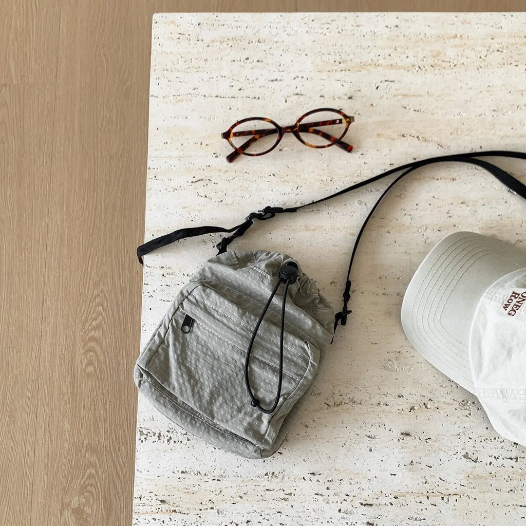 Women Fashion Summer Mini Drawstring Bag Ruched Shoulder Crossbody Small Bag Water Kettle Cup Phone Key Carry Bag