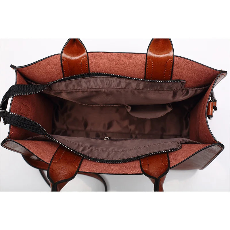 Vintage OIL SKIN pu Leather Casual Crossbody Bag women Big bags High Quality Tote Women's Handbags Shoulder Messenger Bags sac