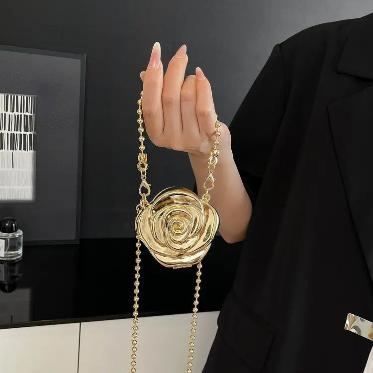 2026 new trendy camellia metal box bag handheld evening purse mini coin lipstick crossbody bag
