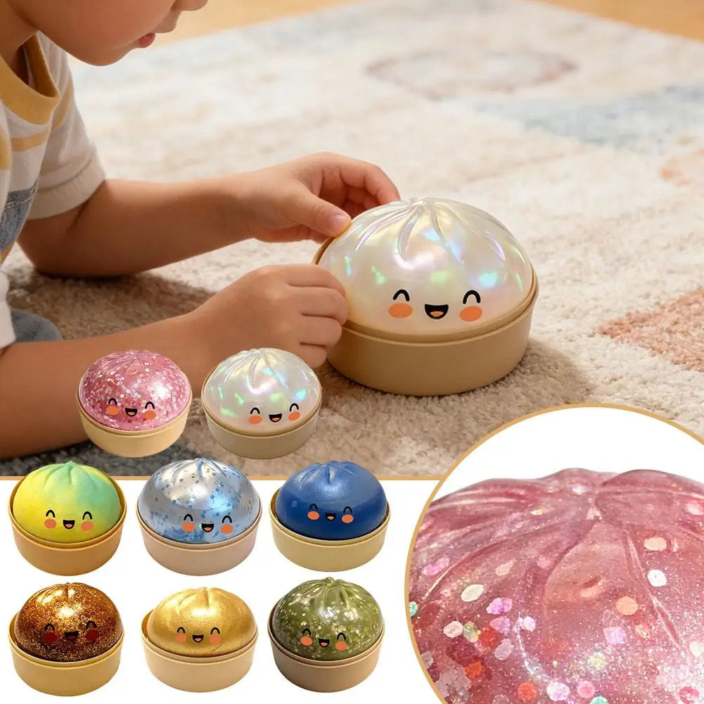 Glitter Dumpling Squishes Stress Balls 2026 Viral Fidget Toy Colorful Simulation Steamed Bun Decompression Toy for Anxiety