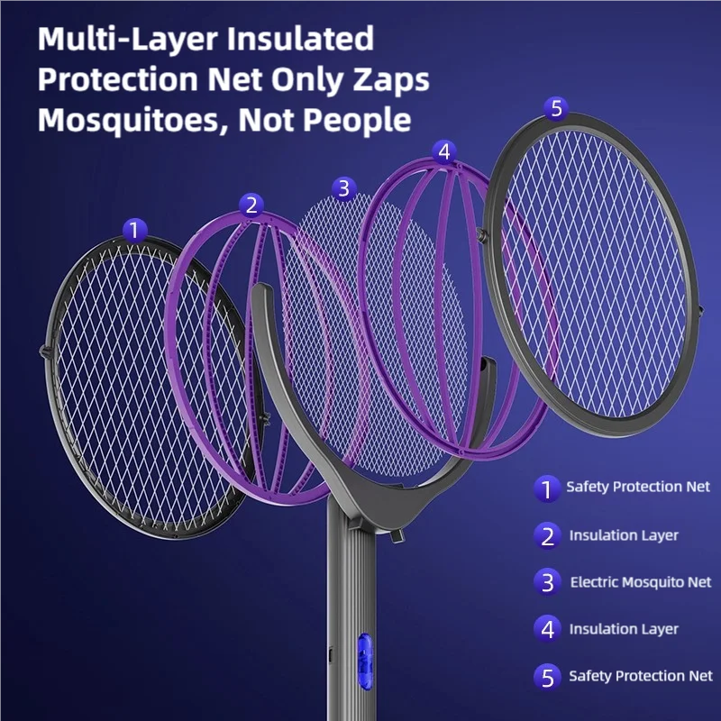 TINSOL Telescopic Mosquito Racket Rechargeable Rotating Head Mosquito Killer Indoor/Outdoor Dual-Use Household Mosquito Killer
