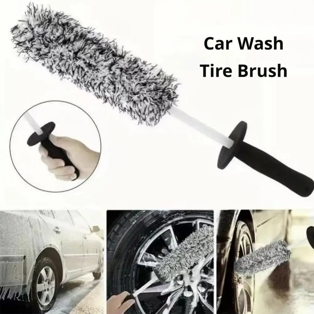 Super Plush Microfiber Car Wheel Rim Cleaning Brush, Non-Slip Handle Portable Tire Hub Wash Tool, Soft Bristle Dust Remover