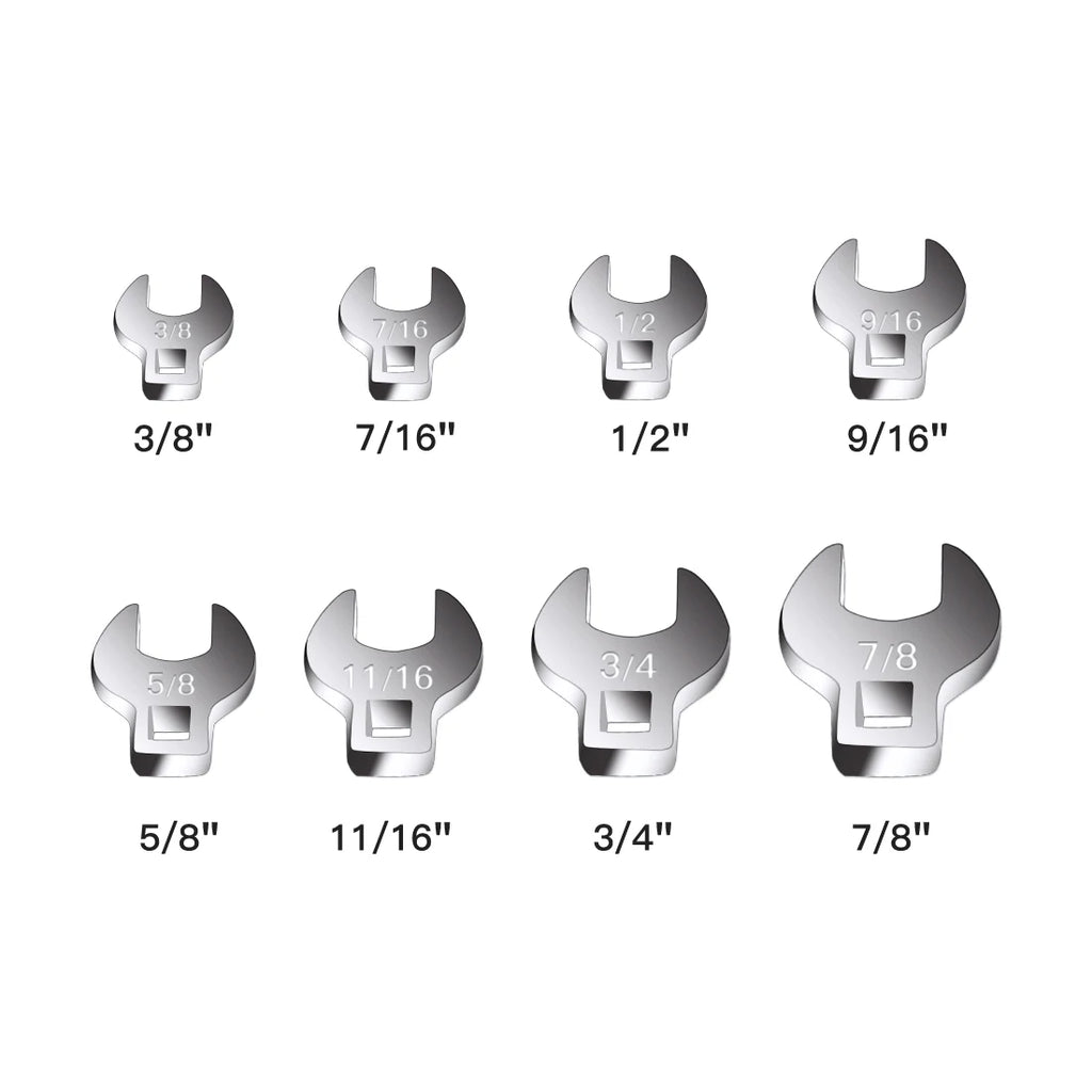 8Pcs 3/8 Inch Drive Crowfoot Wrench Set 10 to 22mm Metric/SAE Imperial Chrome Plated