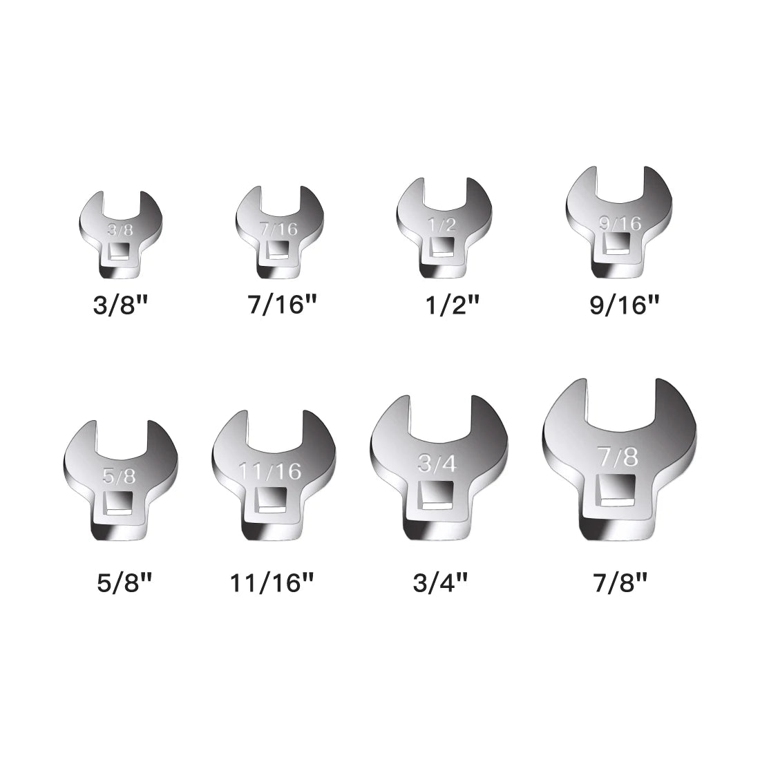 8Pcs 3/8 Inch Drive Crowfoot Wrench Set 10 to 22mm Metric/SAE Imperial Chrome Plated