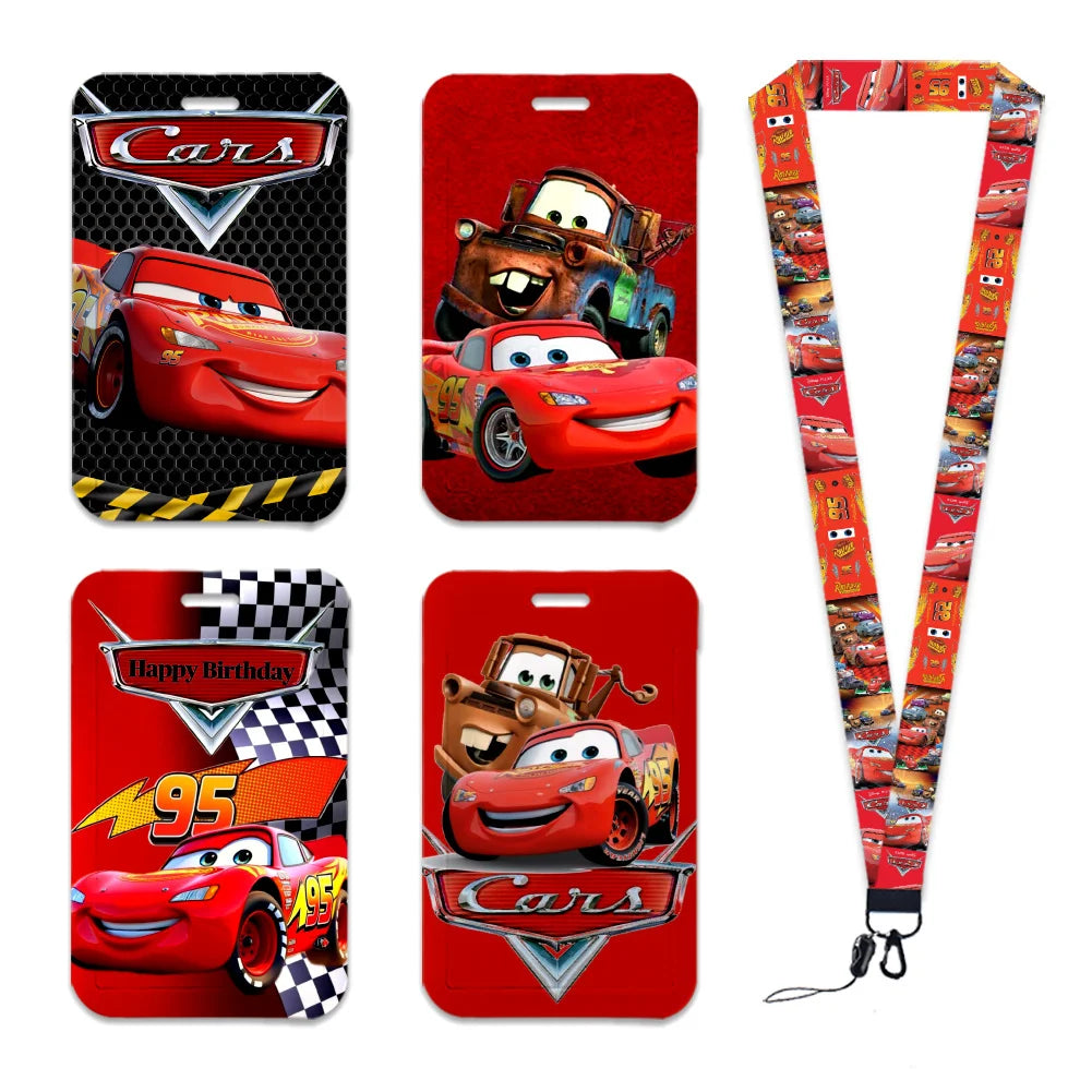 Cars Disney Movie Lightning McQueen New Arrvial Cute Cartoon Badge Holder ID Card Bus Card Holder Lanyard for Accessories Gifts