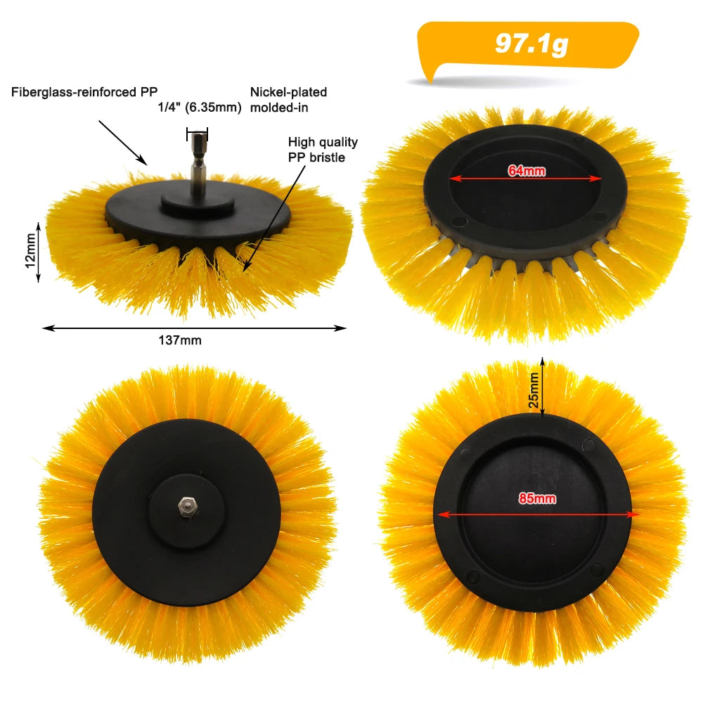 3.5 Inch Drill Brush Attachment Flat Round Power Scrubber Cleaning Brush Nylon Bristle for Car Carpet Bathroom Tile KitchenFloor