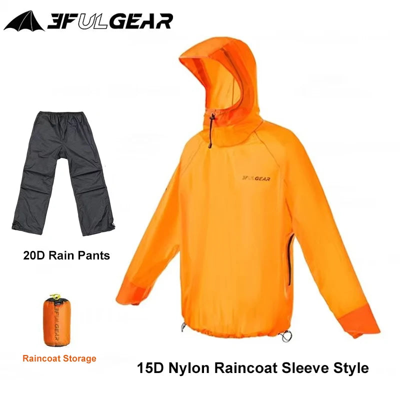 3F UL GEAR Split Hiking Raincoat Rain Pants Waterproof 15D Nylon Lightweight Outdoor Camping Rain Coat Gear Poncho Women Men