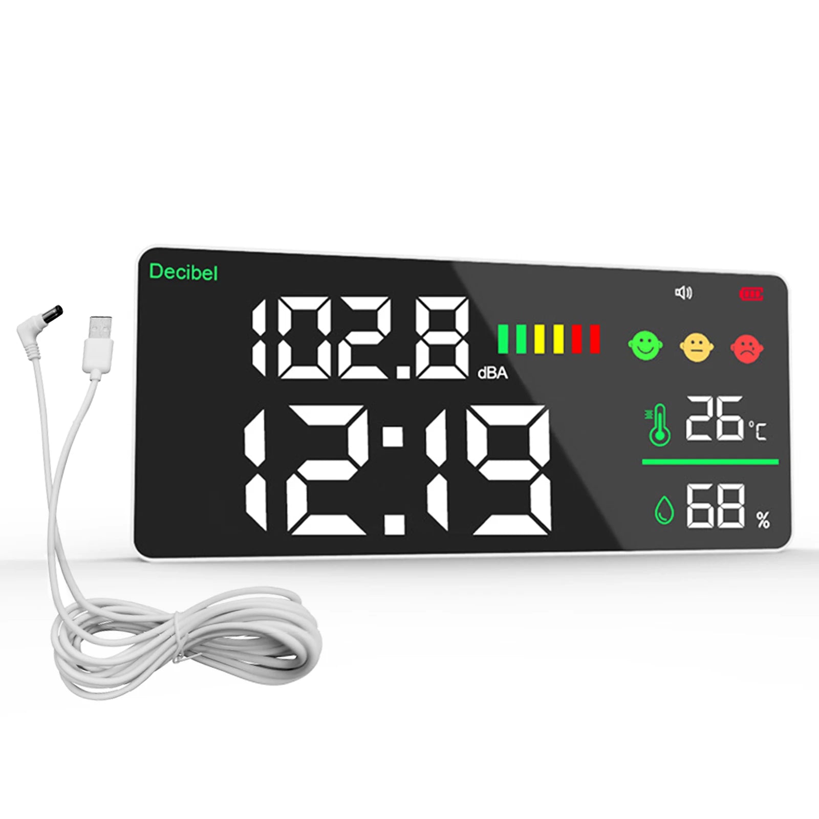 Noise dB Meter 30 - 130dB Range Precise Decibel Meter Temperature Humidity  Monitor, Large LED Screen  Adjustable Brightness