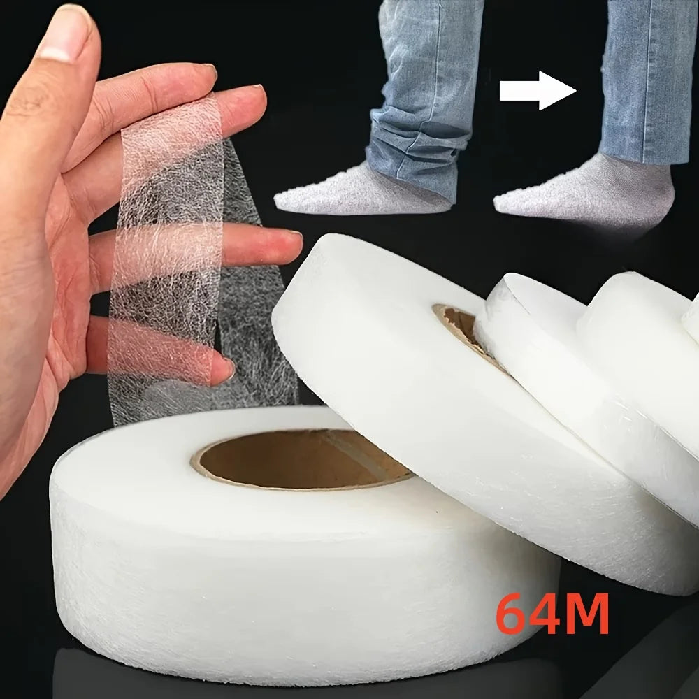 64M Fusible Tape Roll, 150°C White Heat Activated Adhesive for Fabric, Clothes, Jeans, T-Shirts, Curtains