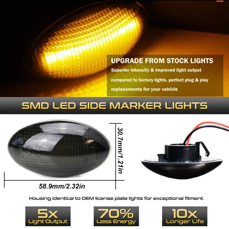 For MINI Cooper R50 R52 R53 Front Fender Side Marker Lights Assembly Dynamic Blinker Turn Signal Light 2002-2006 T10 12V