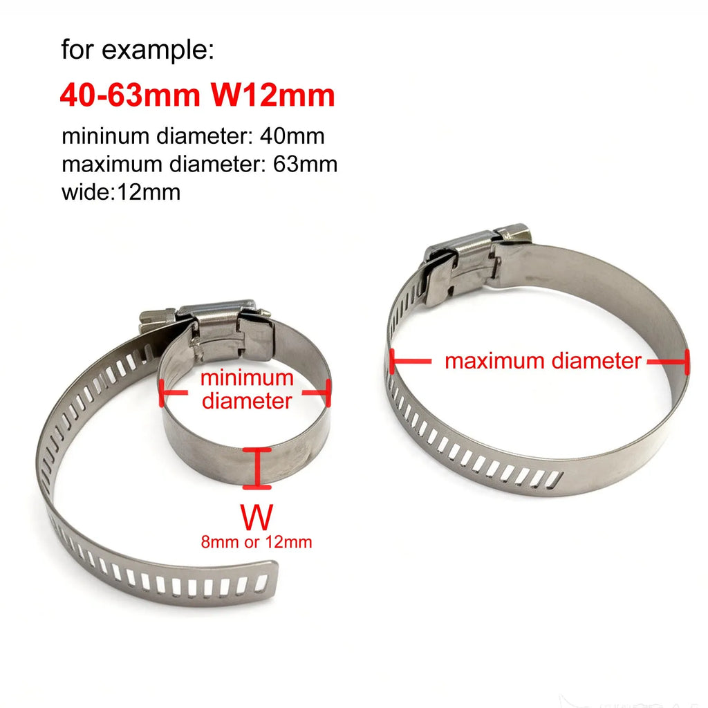 304 Stainless Steel Water Pipe Plumbing Tube Fuel Line Adjustable Hose Clamp Worm Gear Screw Drive Hose Clip Cable Tie 6mm-152mm