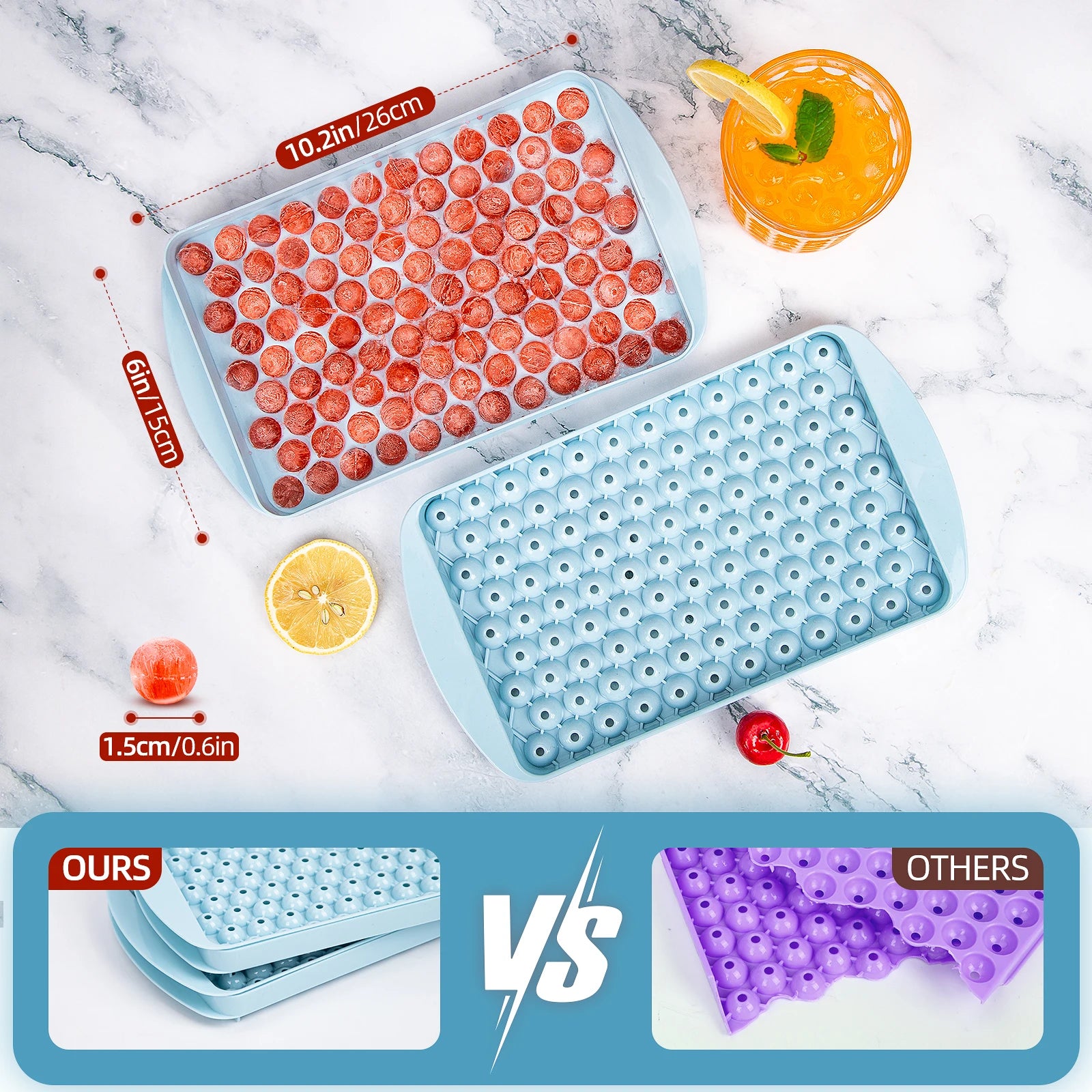 Mini Ice Cube Tray 104 Holes Round Ice Ball Mold Tiny Crushed for Chilling Bar Cocktail Whiskey Drink Coffee Juice Kitchen Tool