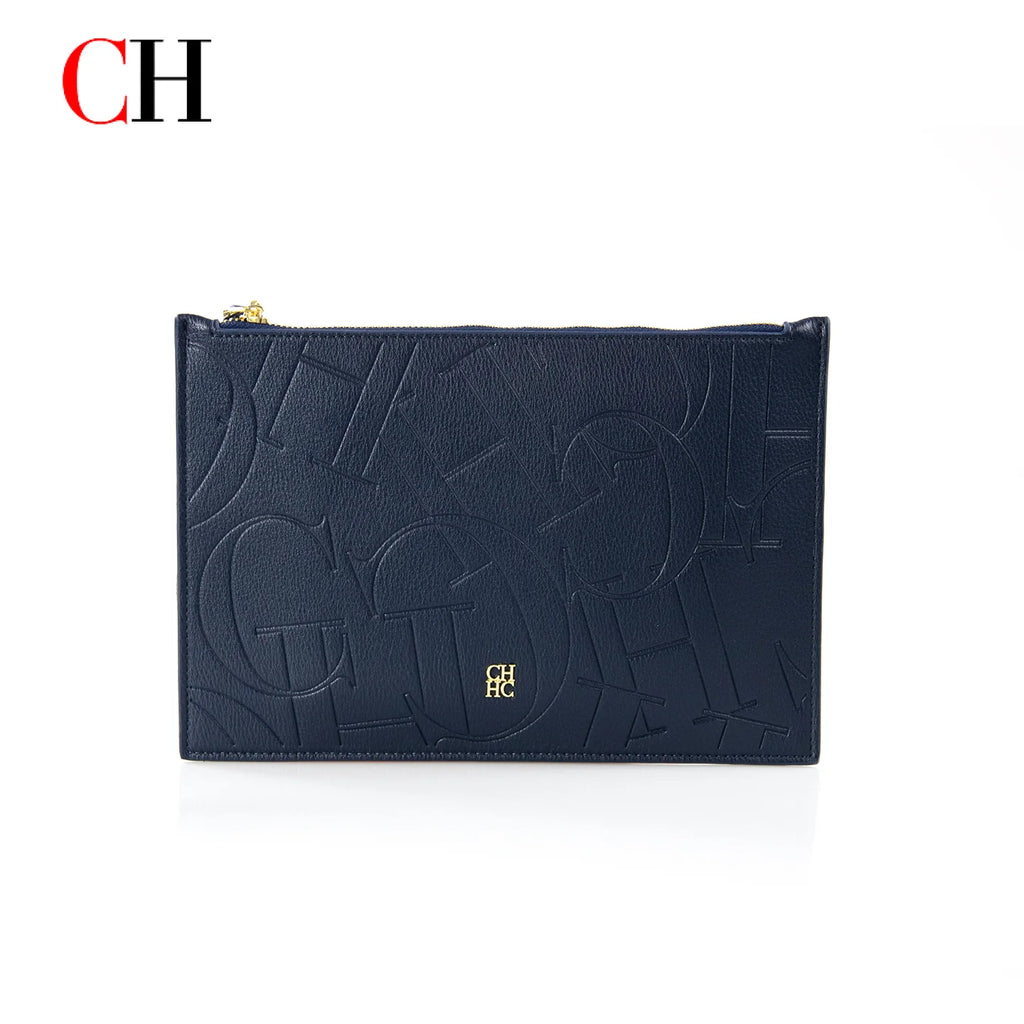 CH Women Embossed Letter Wristlet Clutch Bag Zipper Handbag Elegant Evening Pouch for Party Travel and Daily Use