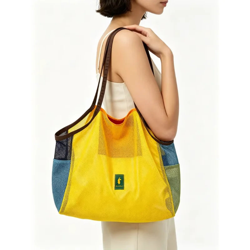 2026 New Large Capacity Mesh Women Men Tote Shoulder Bag Lightweight Reusable For Grocery Shopping Beach Swimming Gym Workout Da