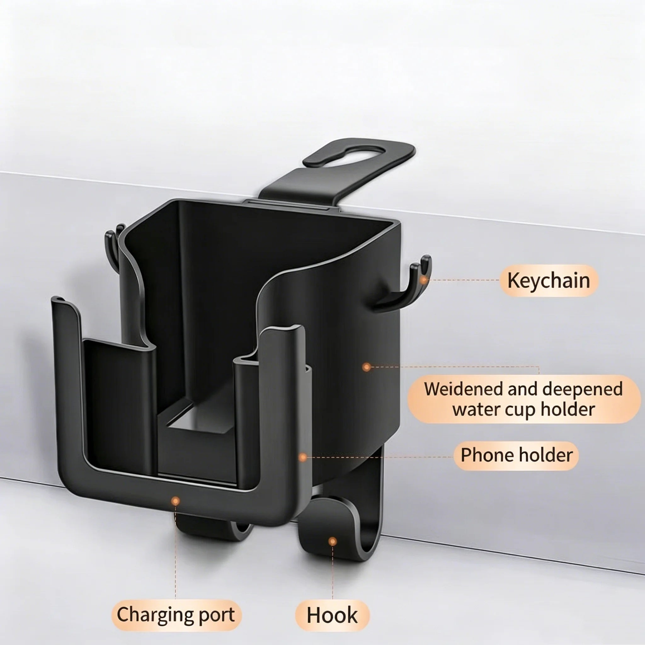 Car Seat Backrest Storage Rack with Cup Holder, Phone Holder, and Hooks, Saving Space, Automotive Parts