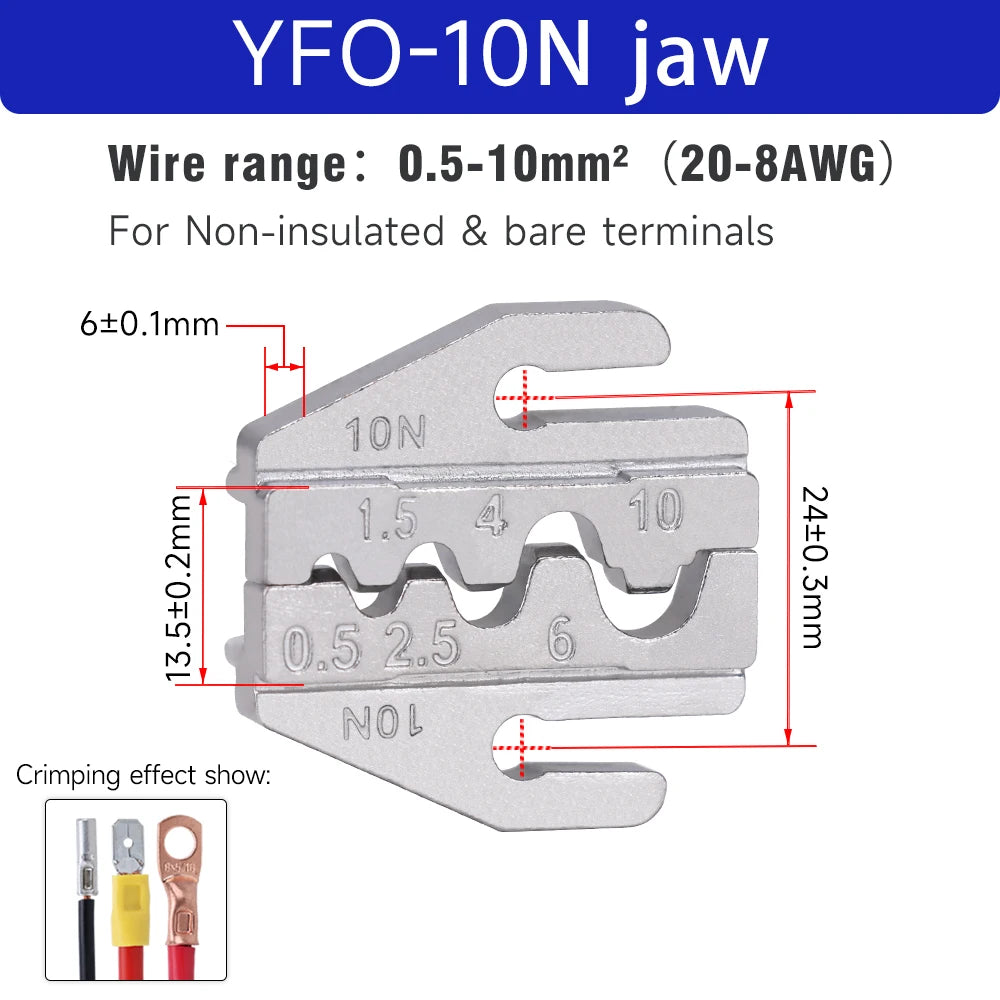 1 Pcs Crimping Jaws YFO 9 Inch Crimping Pliers Interchangeable Crimping Die For Tube/Insulated/Bare Terminals Replacement Die
