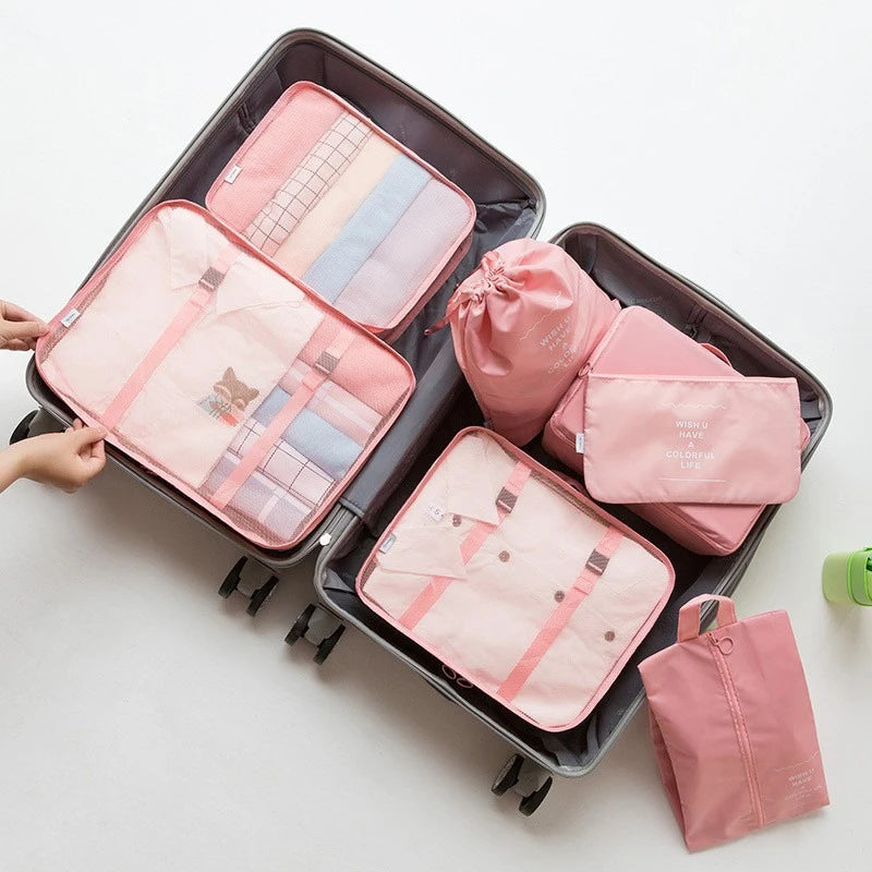 7 Pcs Set Travel Storage Bags, Luggage Organizer Clothes Sorting Foldable Organizer,  Waterproof Suitcase Packing Bags SNBD021