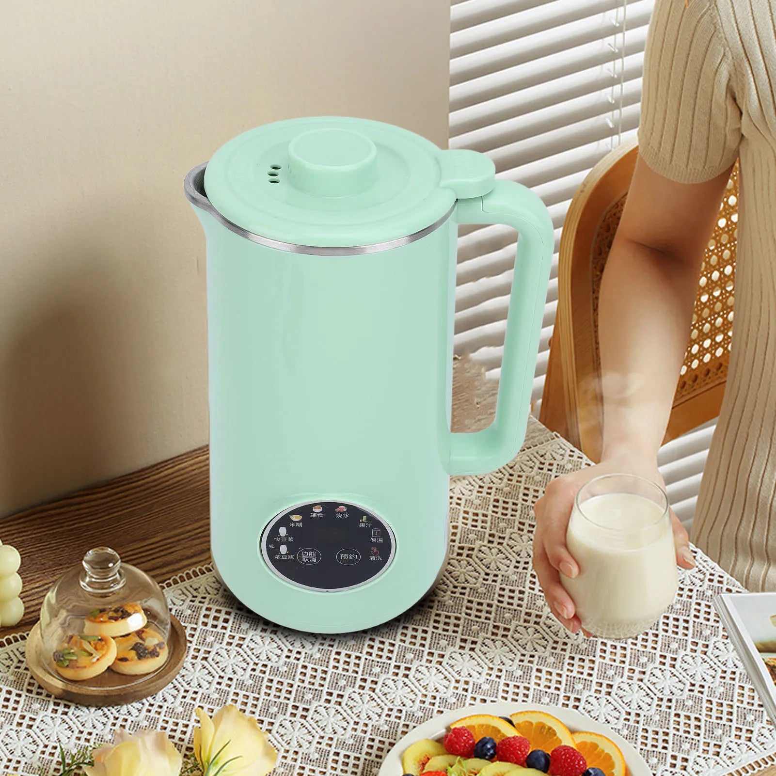 Nut Milk Maker Machine 800ml Stainless Steel Multifunctional Automatic Soy Milk Maker Blender with 10 Blades LED Display