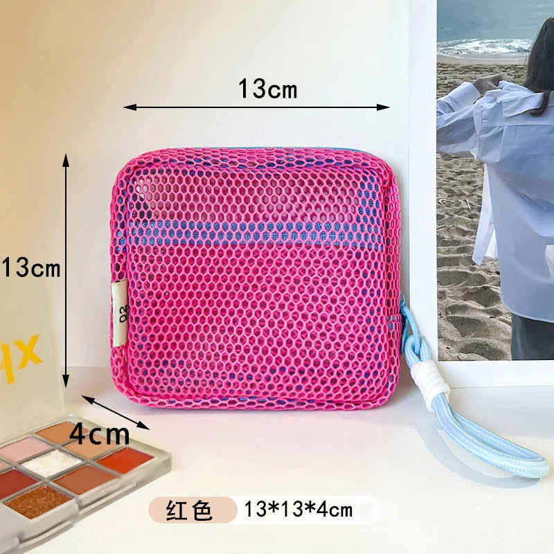 2026 Mini Coin Purse Portable Mesh Makeup Bag Dopamine Mesh Cloth Money Lipstick Eyeshadow Storage Bag for Travelling Shoping