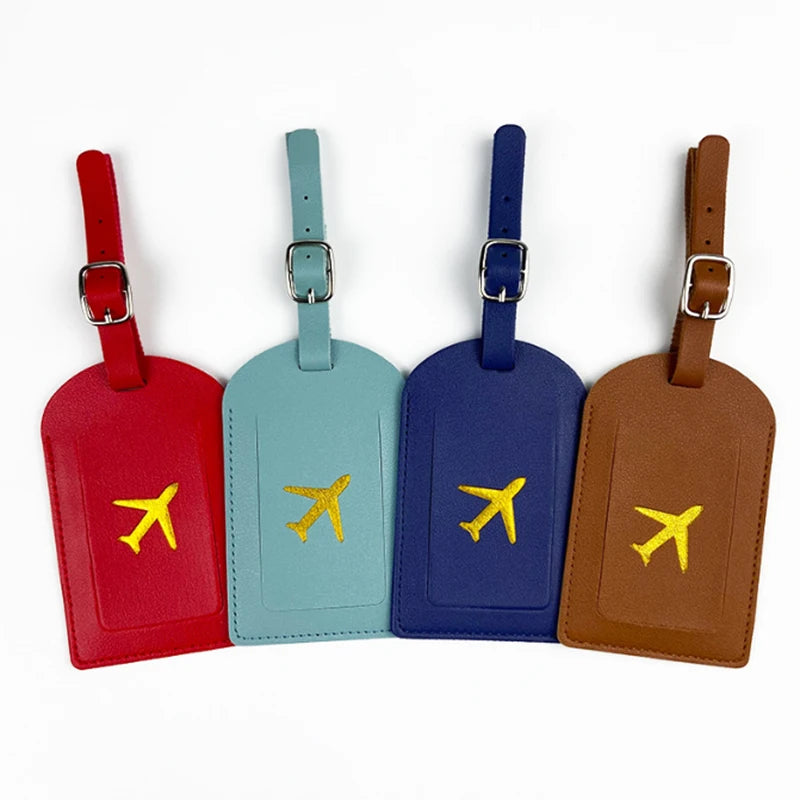 Men Women PU Leather Cute Luggage Tag Suitcase Address Label Baggage Boarding Bag Tag Name ID Address Holder Travel Accessories