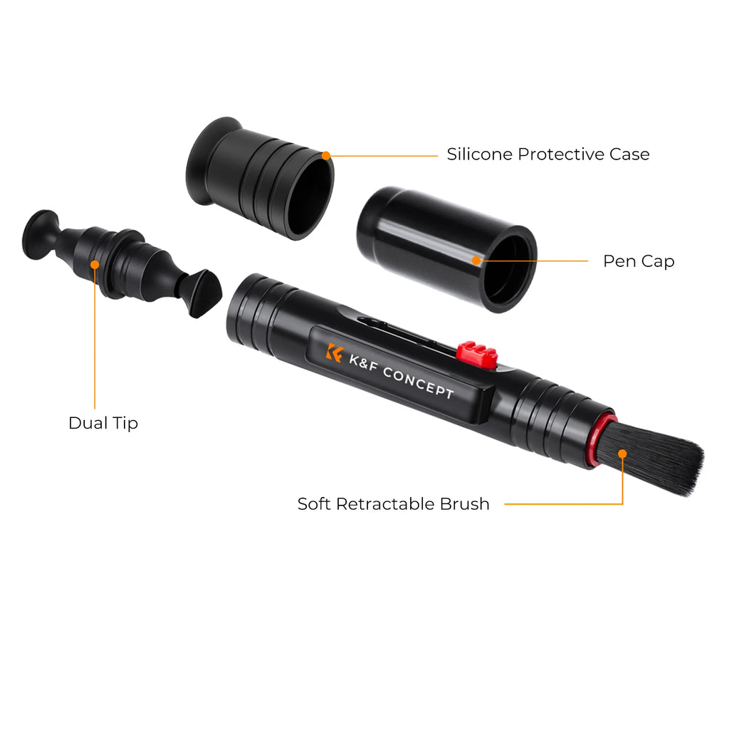 K&F CONCEPT Professional Lens Cleaning Pen with Soft Brush Carbon Head Bottom Sucker Lens Cleaning Pen for Canon Nikon Sony Fuji