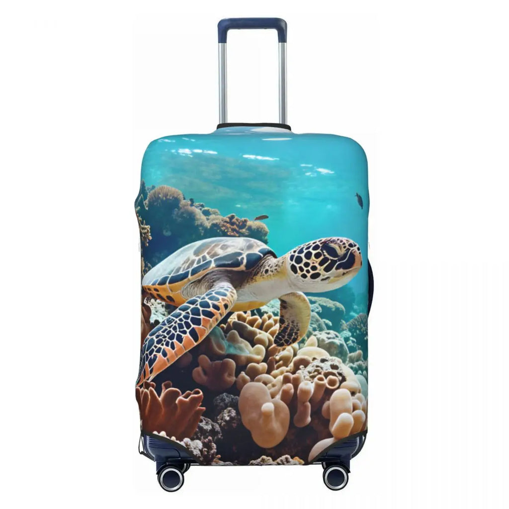 Funny Reflection Coral Reef Sea Turtle Fish Print Luggage Cover Protector Dust Proof Travel Suitcase Covers