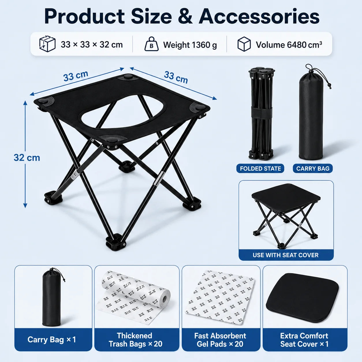 Portable Folding Car Toilet Outdoor Camping Travel Emergency Toilet Lightweight Foldable Seat for Adults Elderly Hiking Fishing