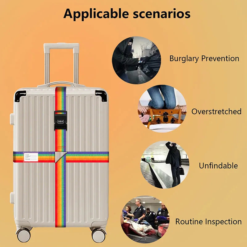 Nylon Cross Luggage Straps with Name ID Card Adjustable Bundling Packing Baggage Belt Password Lock Anti-lost Travel Accessories