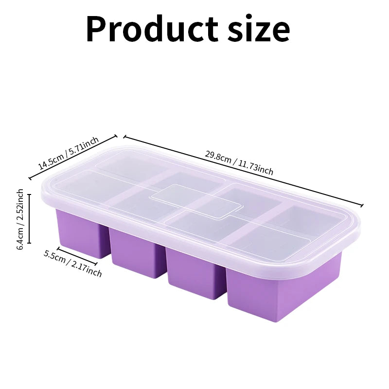 Silicone Freezing Mold Food Container with Lid Ice Cube Mold Storage Box Divided ice box for Soups Drinks Herbs juices