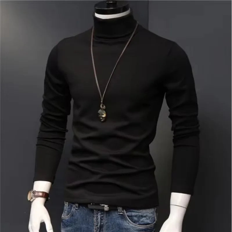 2026 Autumn Winter Men's High Neck T-shirt Slim Fit Fashion High Elastic Long Sleeve Cotton Casual Breathable Apparel Pullover