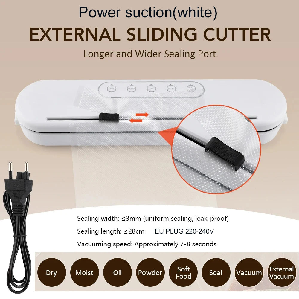 280/200mm 110/220V Heat Seal Machine Household Impulse Vacuum & Power Suction Food Meat Plastic Bag Sealer Kitchen Fruit Storage