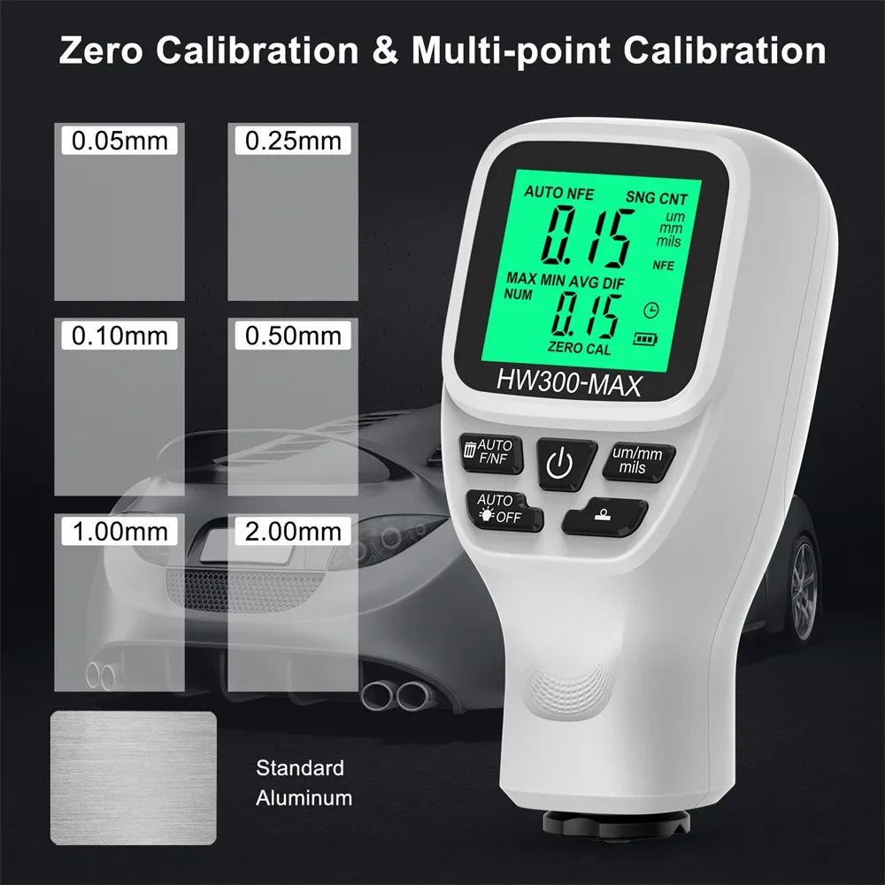 HW-300 Car Paint Film Thickness Tester 0-2000UM Coation Thickness Gauge Automotive Paint DFT Meter Car Coating Measuring Tools
