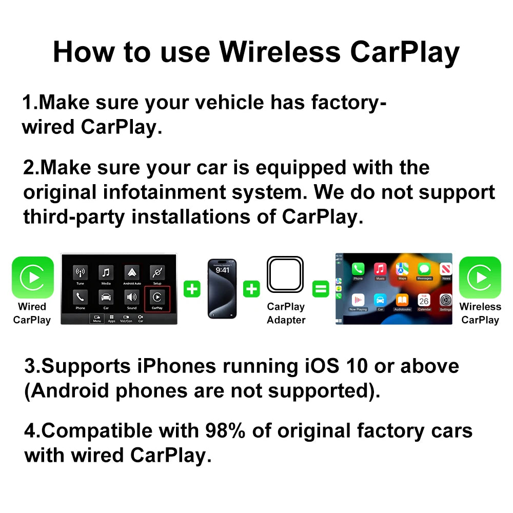 CarPlay Android Auto Adapter Wired To Wireless 5GHz WiFi5.0 type-c Plug and Play, for Original Wired CarPlay/Auto Cars