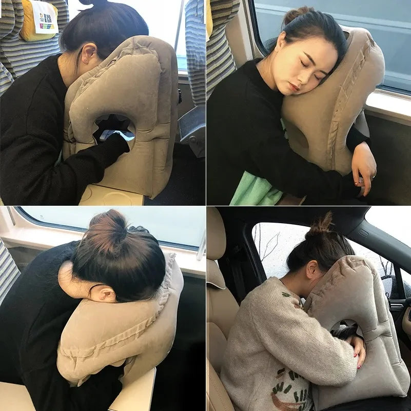 Upgraded Inflatable Air Cushion Travel Pillow Headrest Chin Support Cushions for Airplane Plane Car Office Rest Neck Nap Pillows
