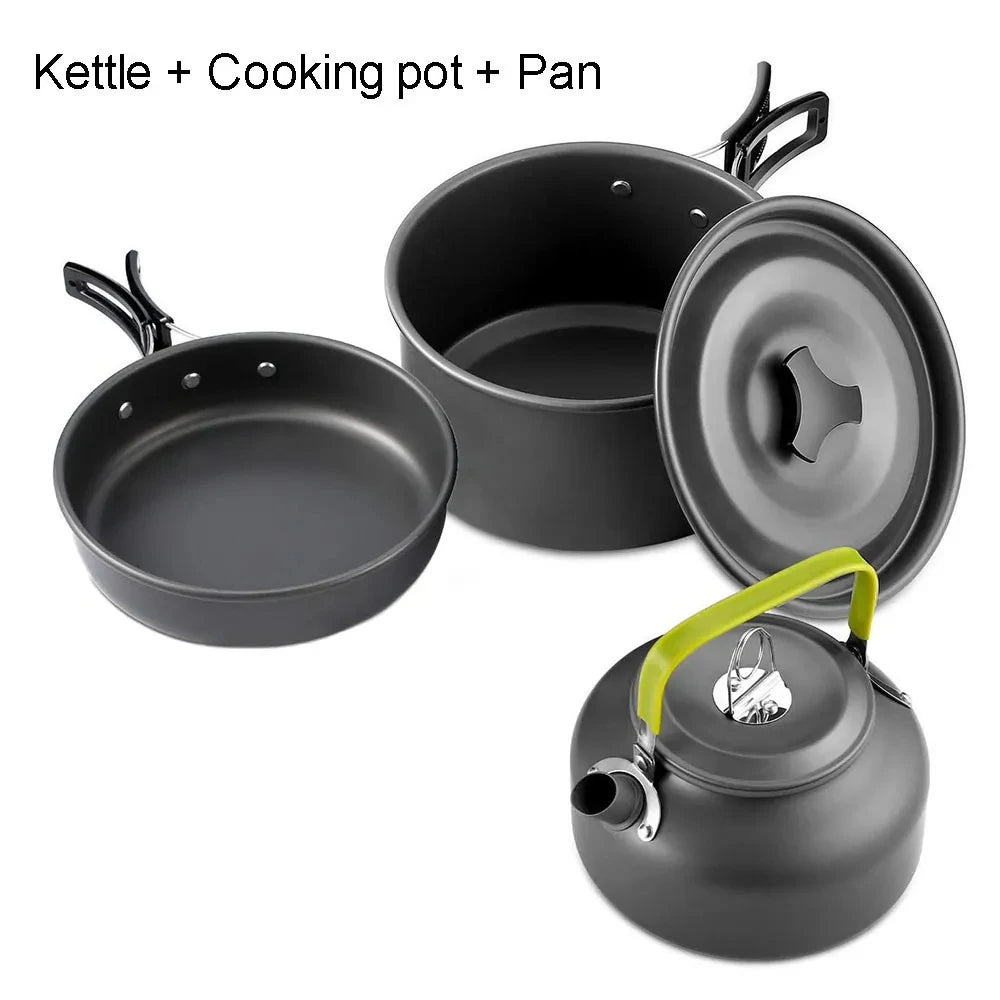 Camping Cookware Kit Outdoor Cooking Set Aluminum Pot Equipment Travel Tableware Kitchen for Hiking Picnic BBQ