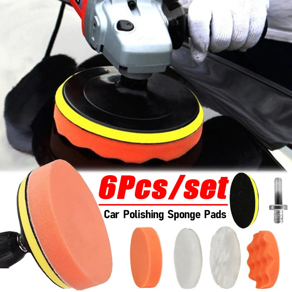 6Pcs/set Car Sponge Buffing Polishing Pads Kit High-quality Car Waxing Polisher Machine Cleaning Foam Pad Buffer Removes Scratch