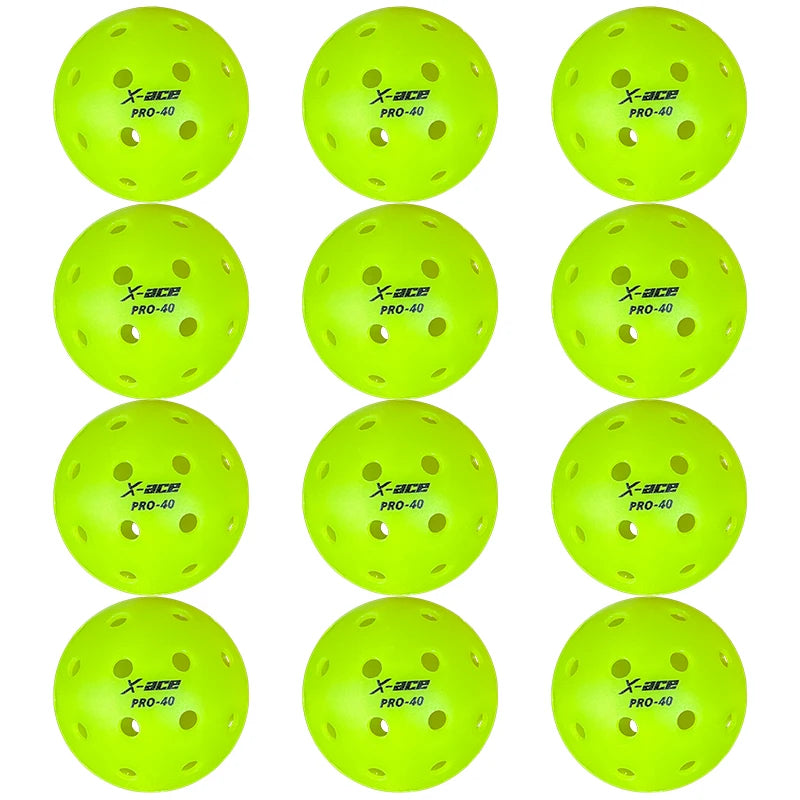 X-ace Pro-40 Pickleball Balls, 12/24Pcs, High Visibility Green, 40 Holes Outdoor Indoor Training Pickle Ball, High Bounce