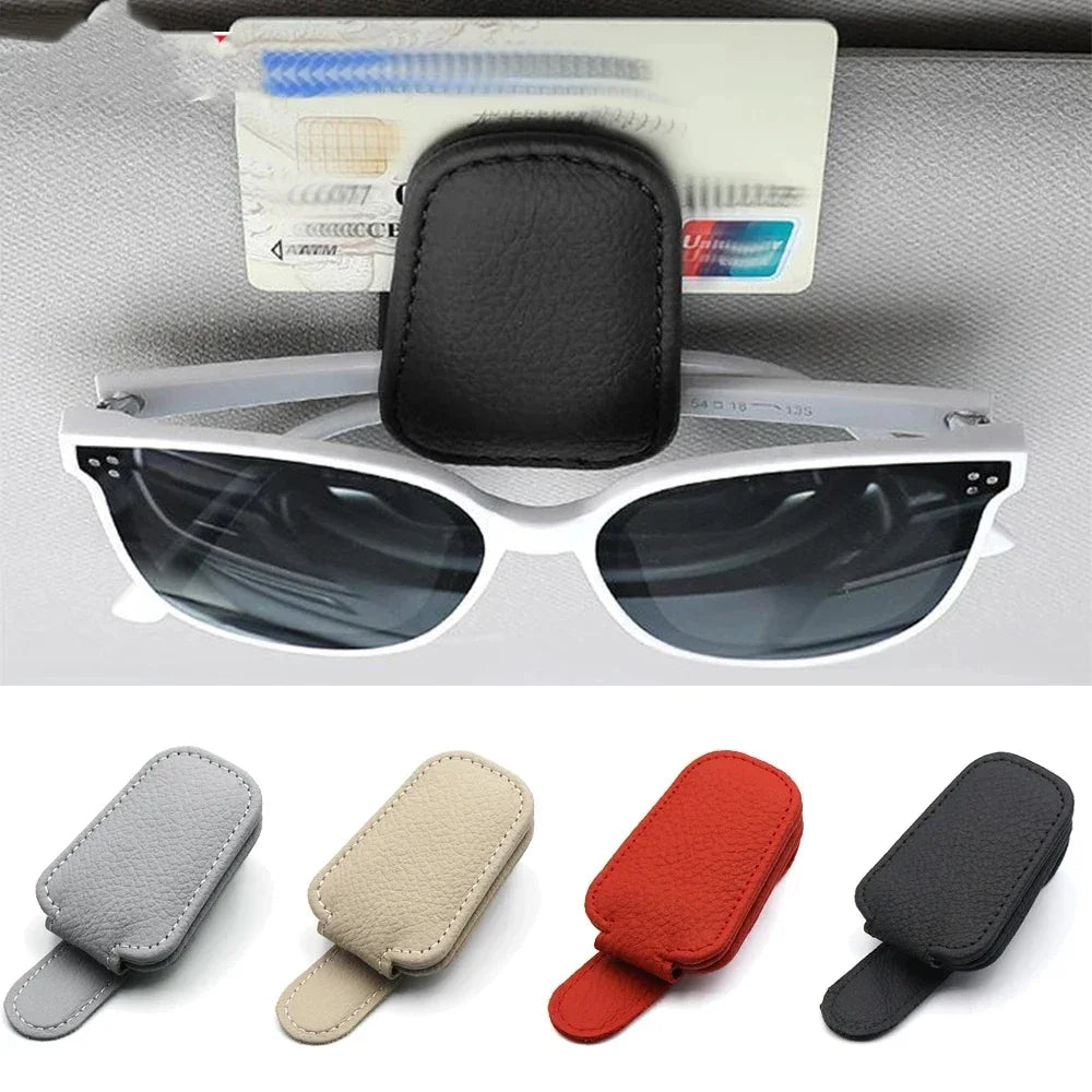 Car Sunglasses Holder Sun Visor Sunglasses Clip Cowhide Glasses Case Mount Auto Styling Ticket Card Clip Interior Accessories