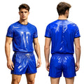 Men Glossy Waterproof Outfit Short Sleeve T-shirt Top with Shorts Built-in Briefs Swimwear Beachwear Clubwear Cycling Sportswear