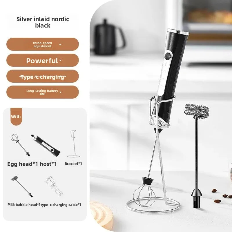 2 in 1 USB Rechargeable Electric Egg Beater Whisk Coffee Mixer Double Heads Milk Frothers  Baking Stirrer Kitchen Gadgets