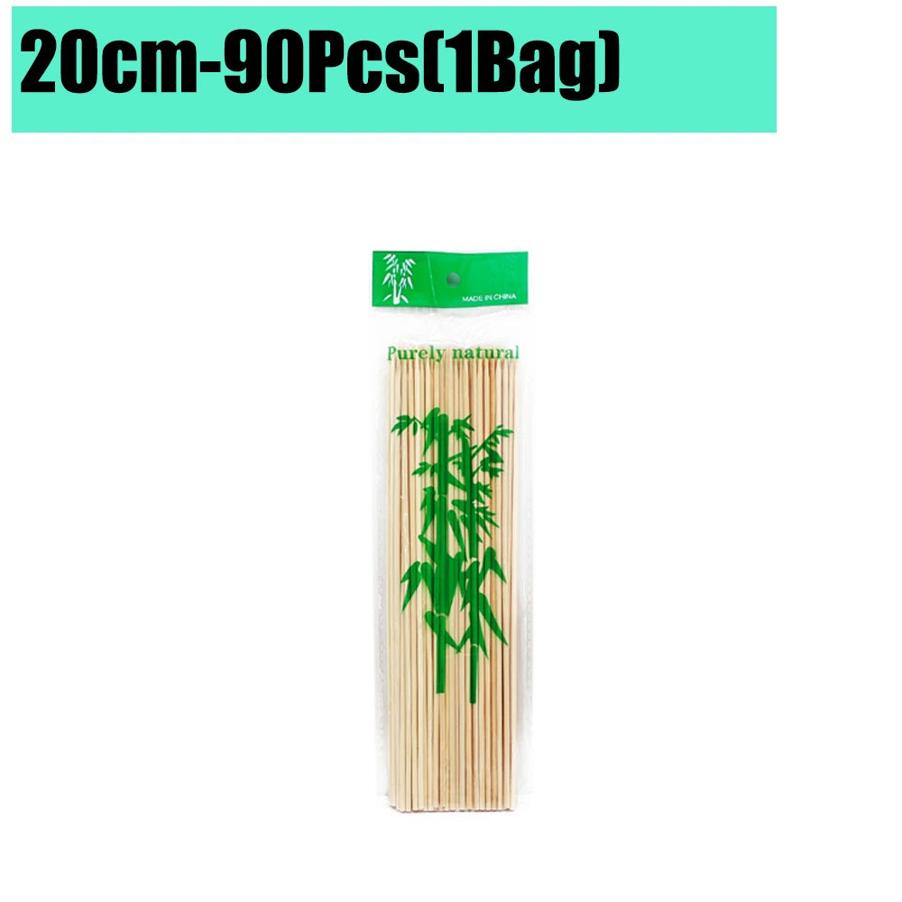 90-1350Pcs Disposable BBQ Bamboo Sticks 15/20/25/30cm for Grilling, Fruit, Kabob,BBQ, Barbecue, Kitchen, Camping, Outdoor