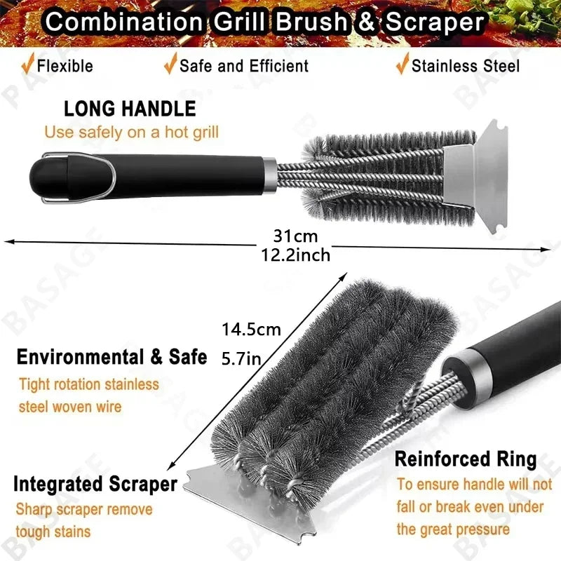 2-in-1 Safe Grill Brush - Bristle-Free BBQ BBQ Cleaner - Rust-Resistant Stainless Steel - Essential Grilling Accessories