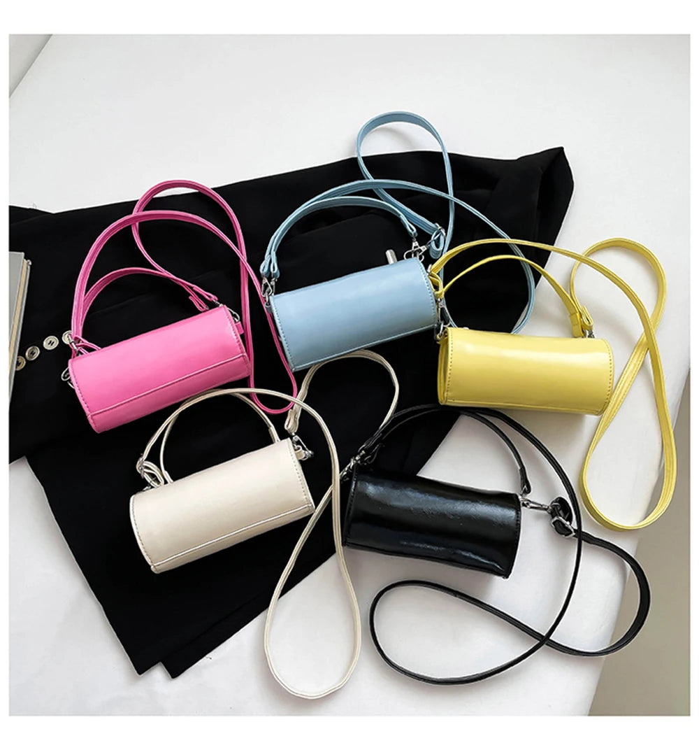 Women's Column Shape Stylish Commute Solid Candy Color Tote Pillow Bag 2025 New Casual Versatile Wax Leather Crossbody Bags
