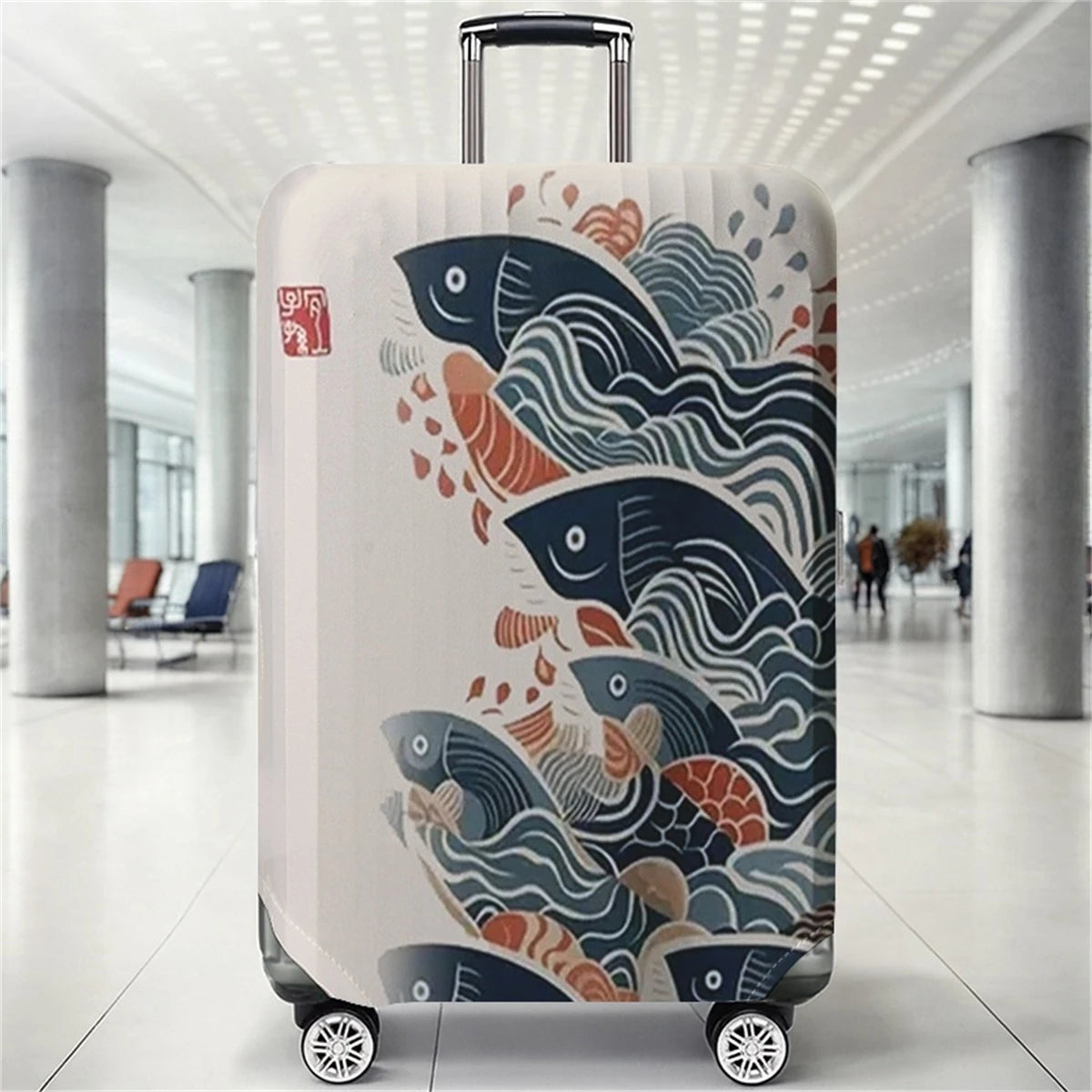 Japanese Koi Wave Pattern Luggage Protective Cover, suitable for 18-32 inch luggage covers, luggage handle gloves, travel access