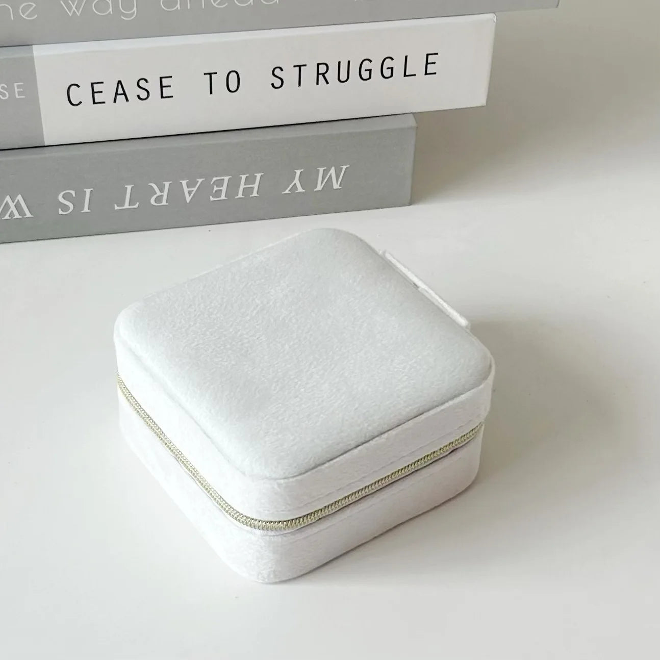Portable Mini Velvet Travel Jewelry Box,Compact Zippered Organizer with Mirror for Rings Earrings On-the-go,Velvet Jewelry Case