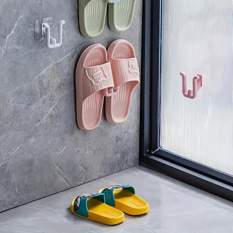 4Pcs Self Adhesive Slipper Rack - Waterproof, Wall Mounted Shoe Hook for Bathroom, Kitchen and Bedroom Decorations, Space Saving